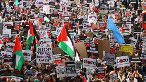 যুক্তরাজ্যজুড়ে ফিলিস্তিনিদের পক্ষে লাখো মানুষের ব্যাপক বিক্ষোভ